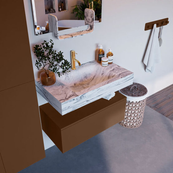 MONDIAZ ALAN-DLUX 80cm mueble de baño Rust 1 cajón. Lavabo CLOUD Centro 1 orificio color Glace.