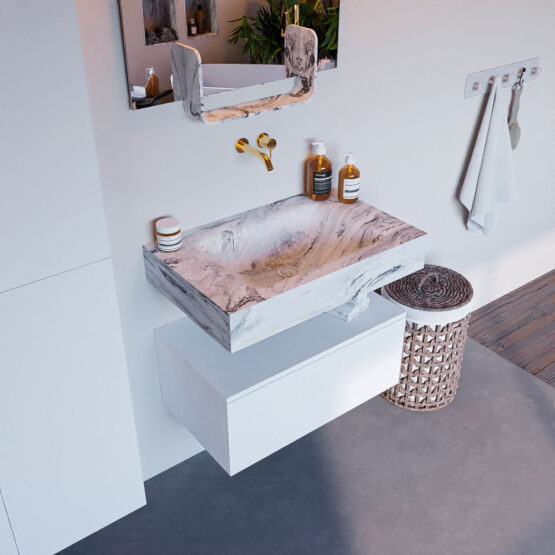 MONDIAZ ALAN-DLUX 70cm mueble de baño Talc 1 cajón. Lavabo CLOUD Centro sin orificios color Glace.