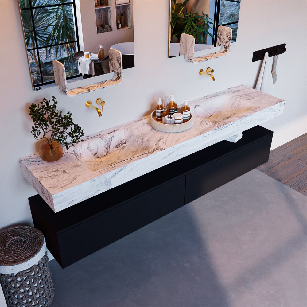 MONDIAZ ALAN-DLUX 200cm mueble de baño Urban 2 cajones. Lavabo CLOUD Doble sin orificios color Glace. 1 MONDIAZ ALAN-DLUX 200cm mueble de baño Urban 2 cajones. Lavabo CLOUD Doble sin orificios color Glace.