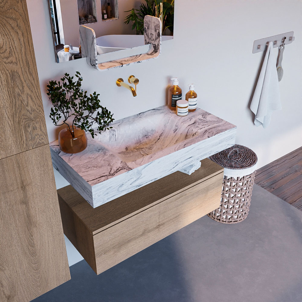 MONDIAZ ALAN-DLUX 90cm mueble de baño Washed Oak 1 cajón. Lavabo CLOUD Centro sin orificios color Glace. 1 MONDIAZ ALAN-DLUX 90cm mueble de baño Washed Oak 1 cajón. Lavabo CLOUD Centro sin orificios color Glace.