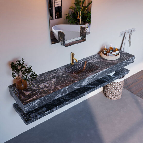 MONDIAZ ALAN-DLUX 200cm estante Lava. Lavabo suspendido CLOUD Centro 1 orificio color Lava.