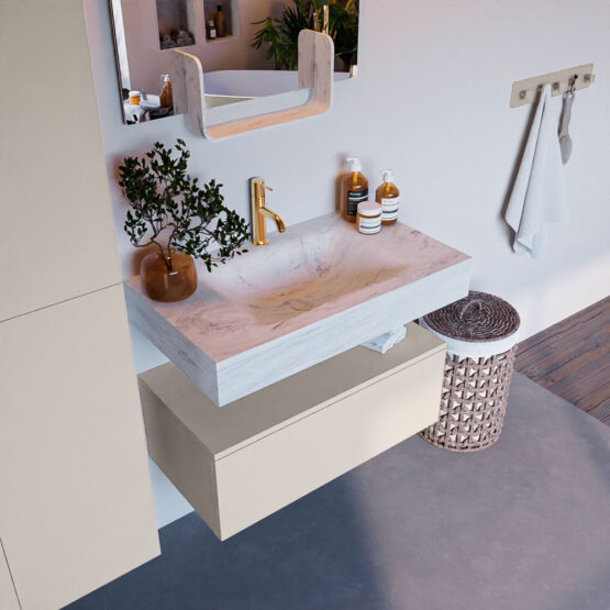 MONDIAZ ALAN-DLUX 80cm mueble de baño Linen 1 cajón. Lavabo CLOUD Centro 1 orificio color Opalo.