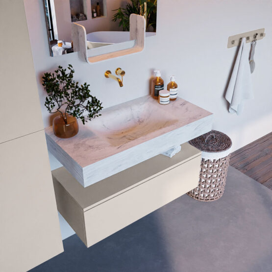 MONDIAZ ALAN-DLUX 90cm mueble de baño Linen 1 cajón. Lavabo CLOUD Centro sin orificios color Opalo.