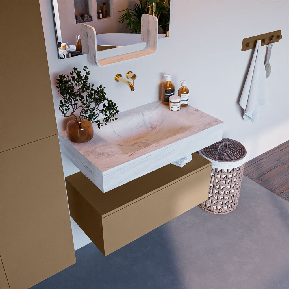 MONDIAZ ALAN-DLUX 80cm mueble de baño Oro 1 cajón. Lavabo CLOUD Centro sin orificios color Opalo. 1 MONDIAZ ALAN-DLUX 80cm mueble de baño Oro 1 cajón. Lavabo CLOUD Centro sin orificios color Opalo.