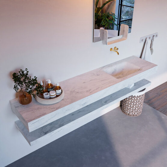 MONDIAZ ALAN-DLUX 200cm estante Opalo. Lavabo suspendido CLOUD Derecho sin orificio color Opalo.