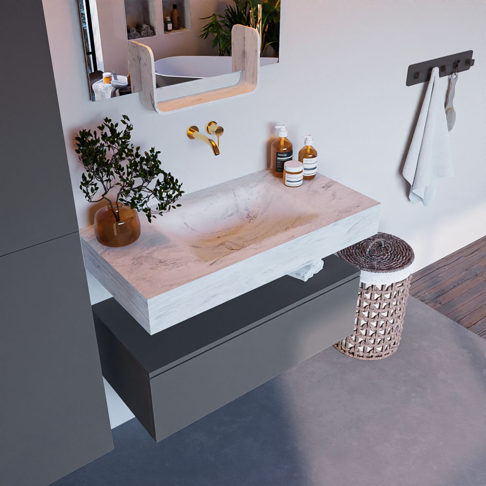 MONDIAZ ALAN-DLUX 90cm mueble de baño Plata 1 cajón. Lavabo CLOUD Centro sin orificios color Opalo. 1 MONDIAZ ALAN-DLUX 90cm mueble de baño Plata 1 cajón. Lavabo CLOUD Centro sin orificios color Opalo.