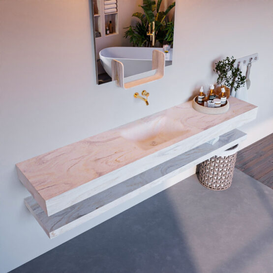 MONDIAZ ALAN-DLUX 200cm estante Ostra. Lavabo suspendido CLOUD Centro sin orificio color Ostra.