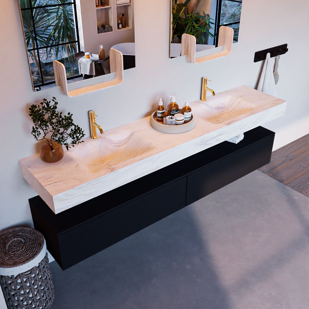 MONDIAZ ALAN-DLUX 200cm mueble de baño Urban 2 cajones. Lavabo CLOUD Doble 2 orificios color Ostra. 1 MONDIAZ ALAN-DLUX 200cm mueble de baño Urban 2 cajones. Lavabo CLOUD Doble 2 orificios color Ostra.