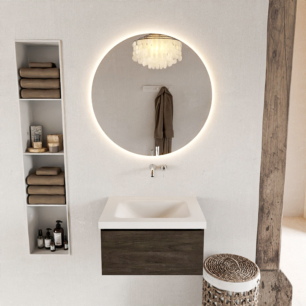 MONDIAZ BUKLA 60cm mueble de baño Dark Brown 1 cajón. Lavabo CLOUD centro sin orificios color Talc 3 MONDIAZ BUKLA 60cm mueble de baño Dark Brown 1 cajón. Lavabo CLOUD centro sin orificios color Talc - Imagen 3