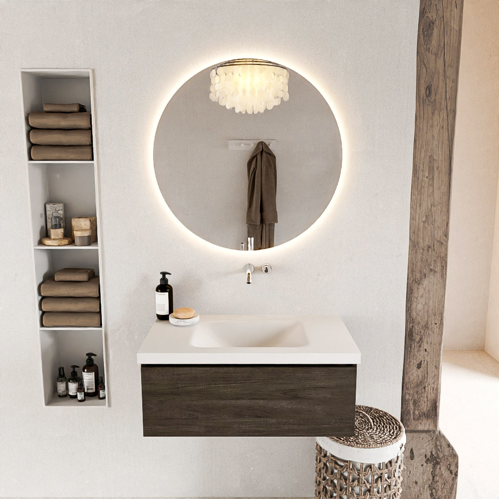 MONDIAZ BUKLA 80cm mueble de baño Dark Brown 1 cajón. Lavabo CLOUD centro sin orificios color Talc 3 MONDIAZ BUKLA 80cm mueble de baño Dark Brown 1 cajón. Lavabo CLOUD centro sin orificios color Talc - Imagen 3