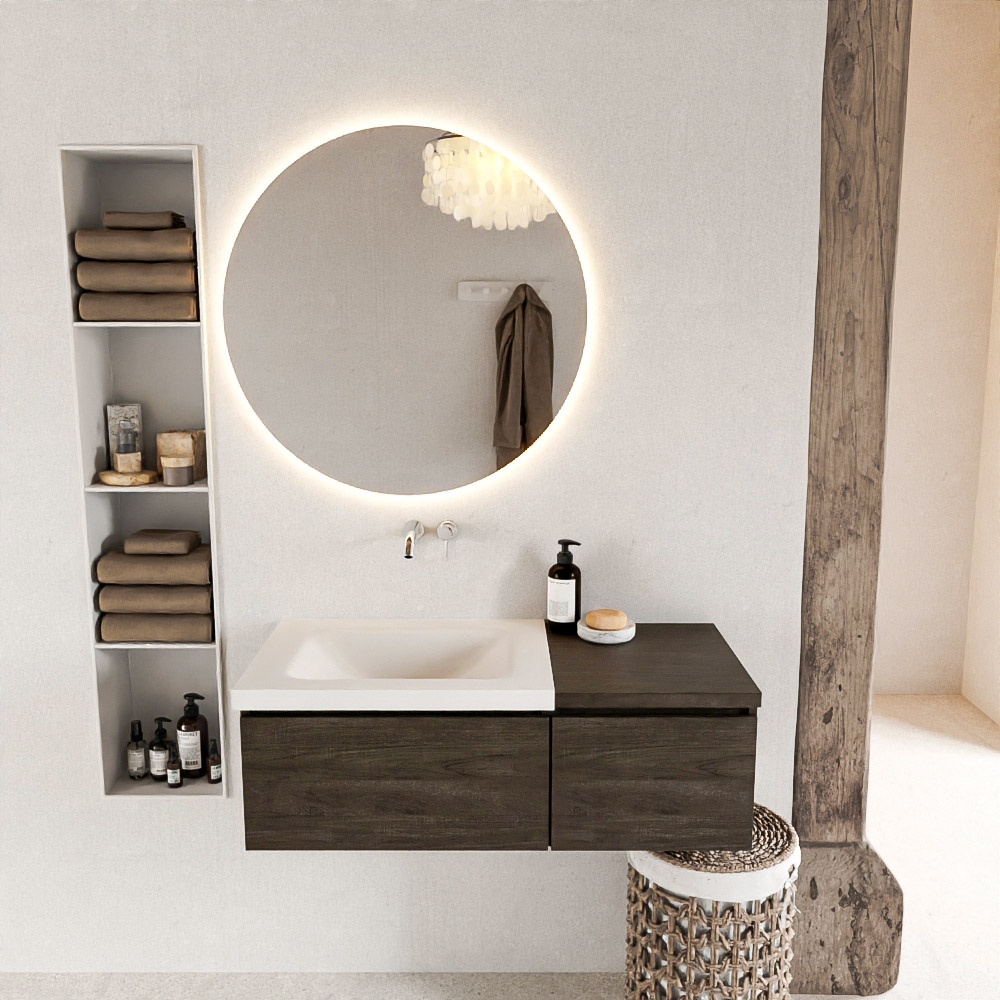 MONDIAZ BUKLA 100cm mueble de baño con módulo 40 Dark Brown 2 cajones. Lavabo CLOUD izquierda sin orificios color Talc 3 MONDIAZ BUKLA 100cm mueble de baño con módulo 40 Dark Brown 2 cajones. Lavabo CLOUD izquierda sin orificios color Talc - Imagen 3
