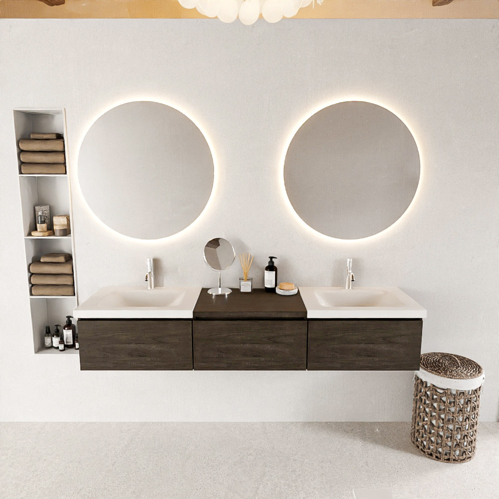 MONDIAZ BUKLA 180cm mueble de baño con módulo 60 Dark Brown 3 cajones. Lavabo CLOUD duble 1 orificio color Talc 3 MONDIAZ BUKLA 180cm mueble de baño con módulo 60 Dark Brown 3 cajones. Lavabo CLOUD duble 1 orificio color Talc - Imagen 3