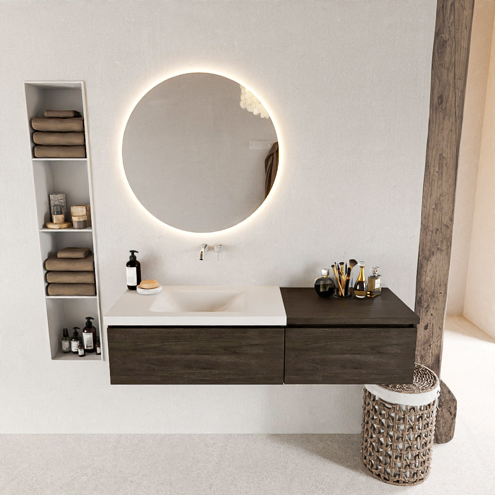 MONDIAZ BUKLA 140cm mueble de baño con módulo 60 Dark Brown 2 cajones. Lavabo CLOUD izquierda sin orificios color Talc 3 MONDIAZ BUKLA 140cm mueble de baño con módulo 60 Dark Brown 2 cajones. Lavabo CLOUD izquierda sin orificios color Talc - Imagen 3