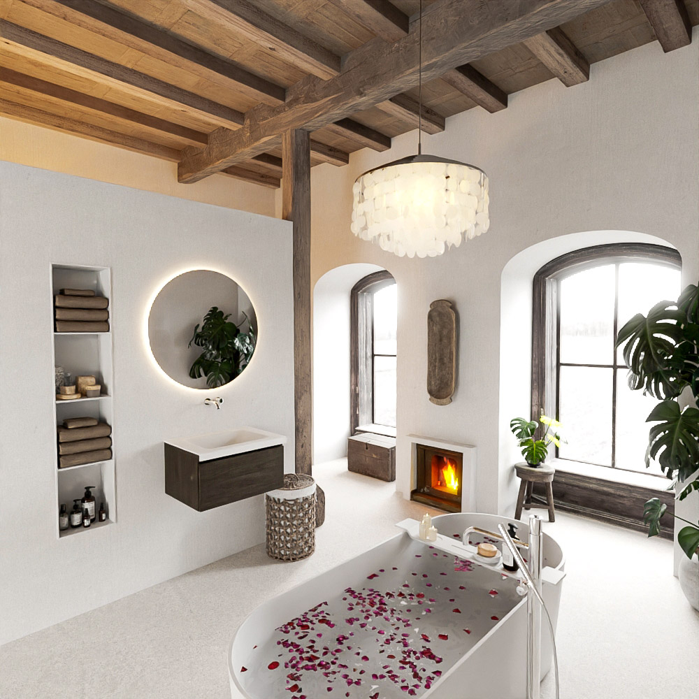 MONDIAZ BUKLA 60cm mueble de baño Dark Brown 1 cajón. Lavabo CLOUD centro sin orificios color Talc 2 MONDIAZ BUKLA 60cm mueble de baño Dark Brown 1 cajón. Lavabo CLOUD centro sin orificios color Talc - Imagen 2