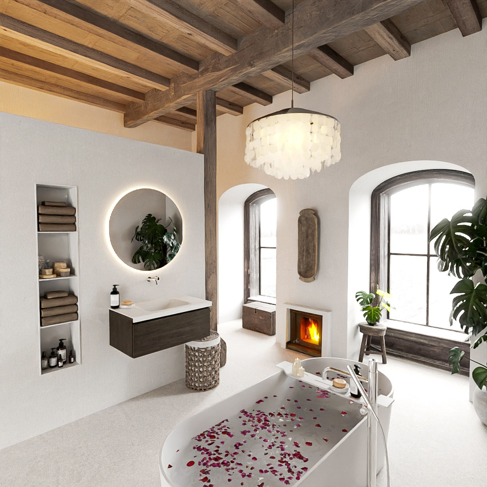 MONDIAZ BUKLA 80cm mueble de baño Dark Brown 1 cajón. Lavabo CLOUD centro sin orificios color Talc 2 MONDIAZ BUKLA 80cm mueble de baño Dark Brown 1 cajón. Lavabo CLOUD centro sin orificios color Talc - Imagen 2