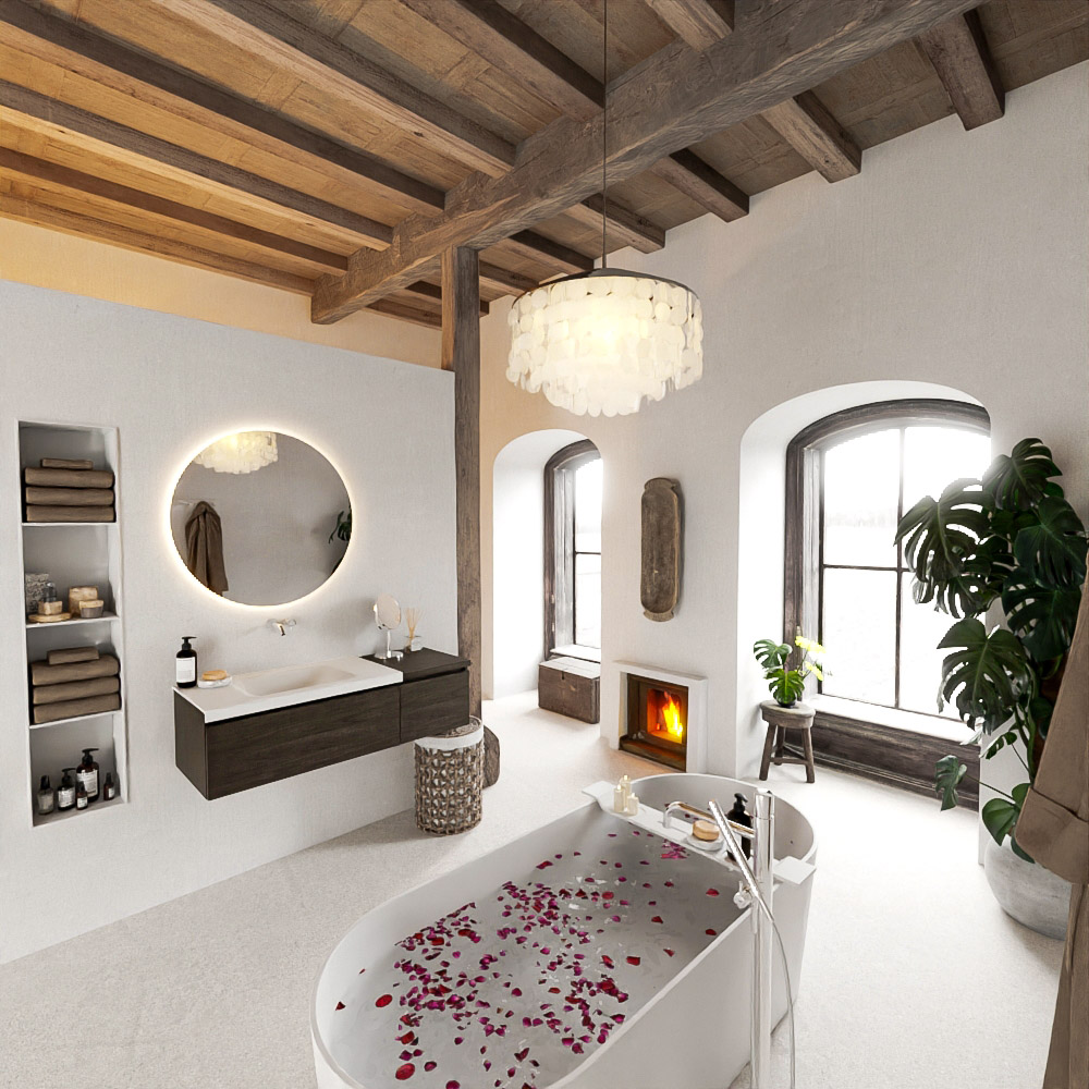 MONDIAZ BUKLA 120cm mueble de baño con módulo 40 Dark Brown 2 cajones. Lavabo CLOUD izquierda sin orificios color Talc 2 MONDIAZ BUKLA 120cm mueble de baño con módulo 40 Dark Brown 2 cajones. Lavabo CLOUD izquierda sin orificios color Talc - Imagen 2