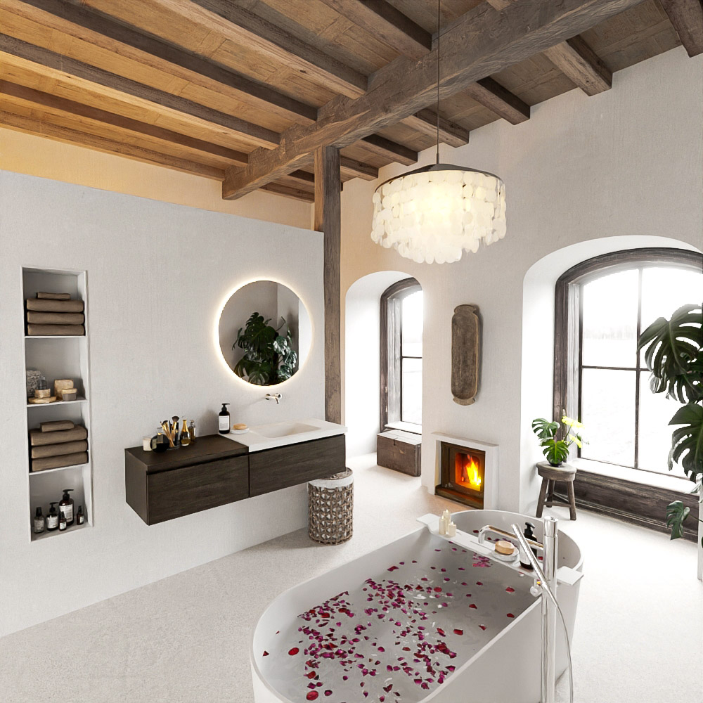 MONDIAZ BUKLA 140cm mueble de baño con módulo 60 Dark Brown 2 cajones. Lavabo CLOUD derecho sin orificios color Talc 2 MONDIAZ BUKLA 140cm mueble de baño con módulo 60 Dark Brown 2 cajones. Lavabo CLOUD derecho sin orificios color Talc - Imagen 2