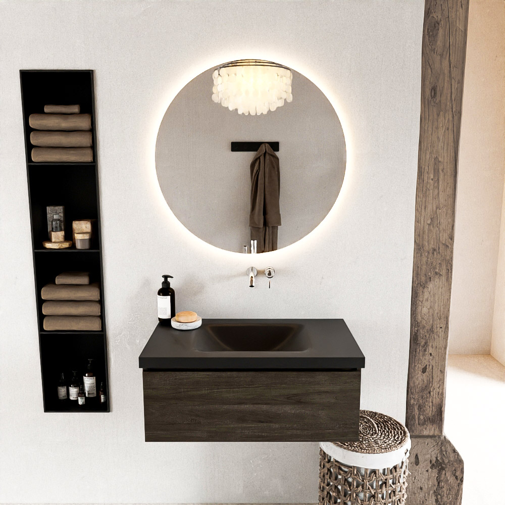 MONDIAZ BUKLA 80cm mueble de baño Dark Brown 1 cajón. Lavabo CLOUD centro sin orificios color Urban 3 MONDIAZ BUKLA 80cm mueble de baño Dark Brown 1 cajón. Lavabo CLOUD centro sin orificios color Urban - Imagen 3