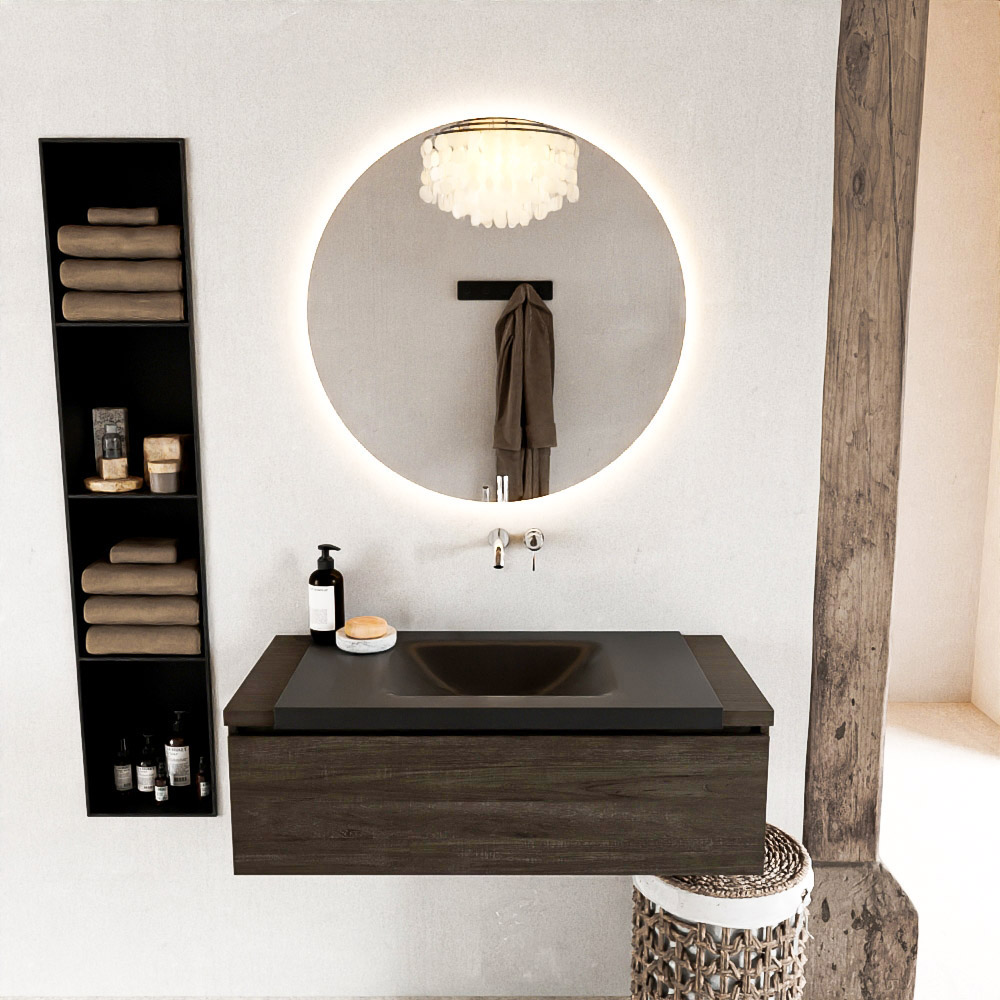MONDIAZ BUKLA 100cm mueble de baño Dark Brown 1 cajón. Lavabo CLOUD centro sin orificios color Urban 3 MONDIAZ BUKLA 100cm mueble de baño Dark Brown 1 cajón. Lavabo CLOUD centro sin orificios color Urban - Imagen 3