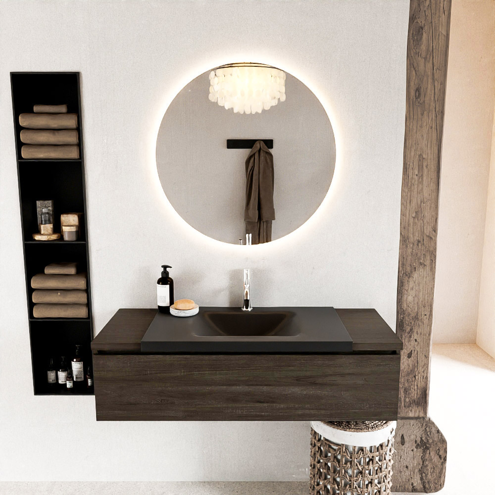 MONDIAZ BUKLA 120cm mueble de baño Dark Brown 1 cajón. Lavabo CLOUD centro 1 orificio color Urban 3 MONDIAZ BUKLA 120cm mueble de baño Dark Brown 1 cajón. Lavabo CLOUD centro 1 orificio color Urban - Imagen 3