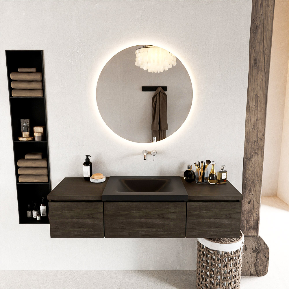 MONDIAZ BUKLA 140cm mueble de baño con módulo 40 Dark Brown 3 cajones. Lavabo CLOUD centro sin orificios color Urban 3 MONDIAZ BUKLA 140cm mueble de baño con módulo 40 Dark Brown 3 cajones. Lavabo CLOUD centro sin orificios color Urban - Imagen 3