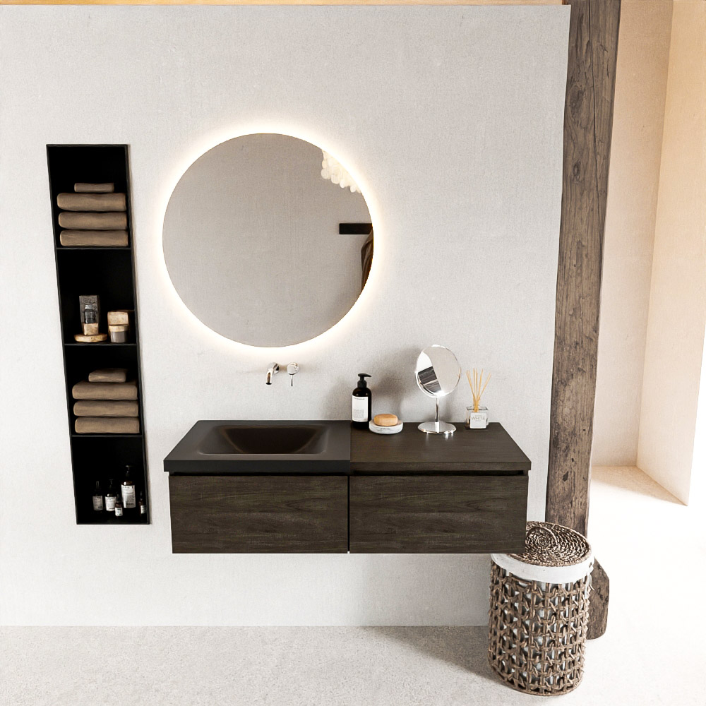 MONDIAZ BUKLA 120cm mueble de baño con módulo 60 Dark Brown 2 cajones. Lavabo CLOUD izquierda sin orificios color Urban 3 MONDIAZ BUKLA 120cm mueble de baño con módulo 60 Dark Brown 2 cajones. Lavabo CLOUD izquierda sin orificios color Urban - Imagen 3