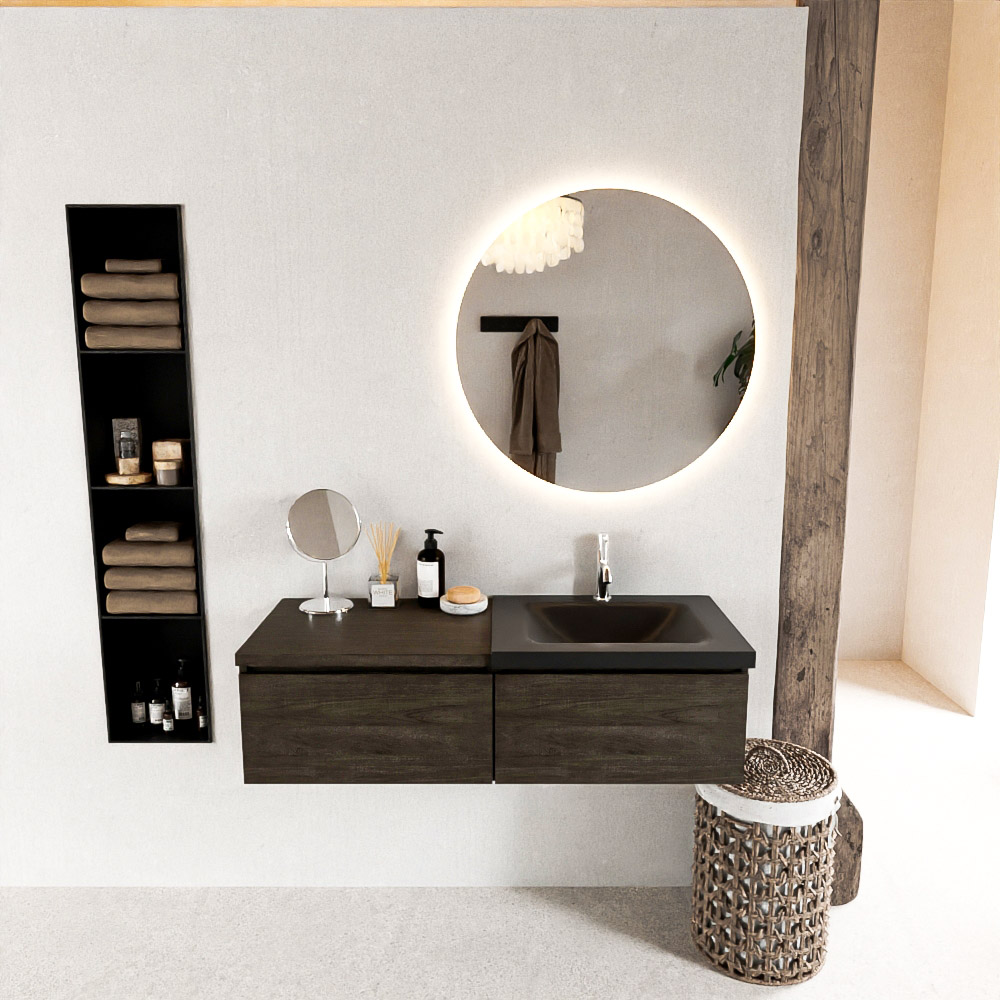 MONDIAZ BUKLA 120cm mueble de baño con módulo 60 Dark Brown 2 cajones. Lavabo CLOUD derecho 1 orificio color Urban 3 MONDIAZ BUKLA 120cm mueble de baño con módulo 60 Dark Brown 2 cajones. Lavabo CLOUD derecho 1 orificio color Urban - Imagen 3