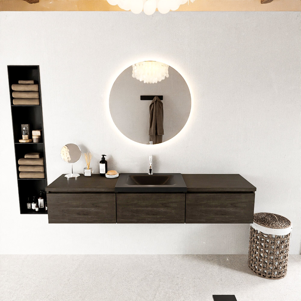 MONDIAZ BUKLA 180cm mueble de baño con módulo 60 Dark Brown 3 cajones. Lavabo CLOUD centro 1 orificio color Urban 3 MONDIAZ BUKLA 180cm mueble de baño con módulo 60 Dark Brown 3 cajones. Lavabo CLOUD centro 1 orificio color Urban - Imagen 3