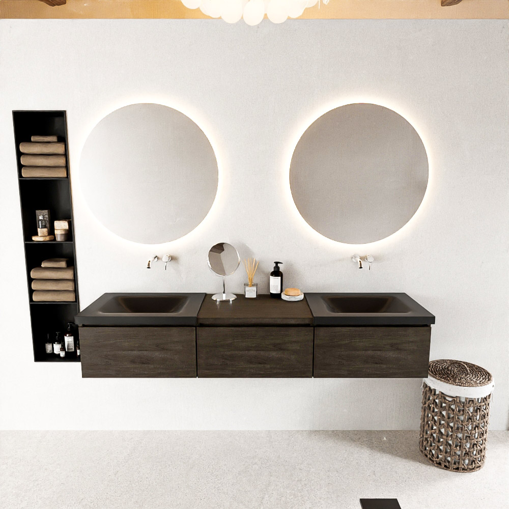 MONDIAZ BUKLA 180cm mueble de baño con módulo 60 Dark Brown 3 cajones. Lavabo CLOUD duble sin orificios color Urban 3 MONDIAZ BUKLA 180cm mueble de baño con módulo 60 Dark Brown 3 cajones. Lavabo CLOUD duble sin orificios color Urban - Imagen 3