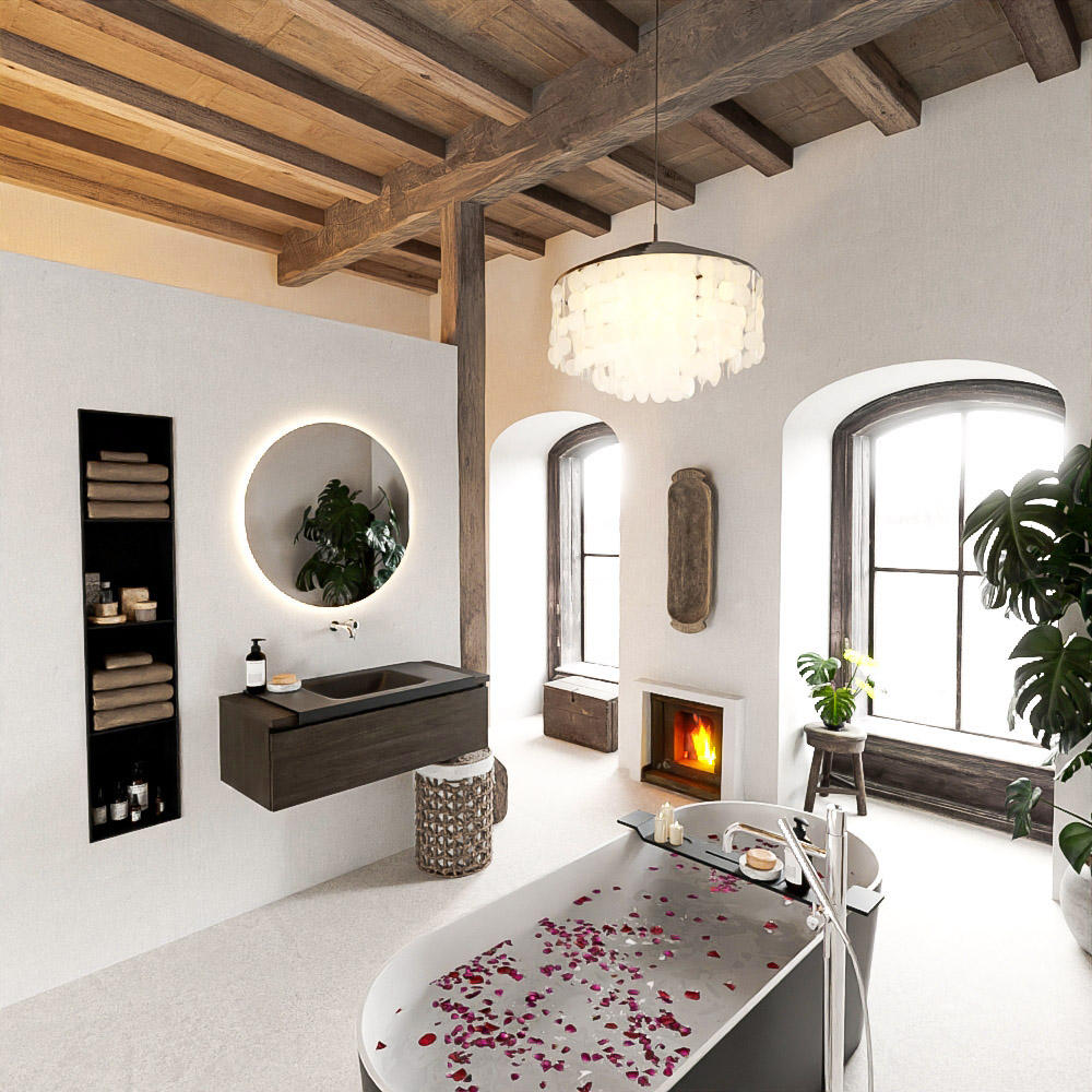 MONDIAZ BUKLA 100cm mueble de baño Dark Brown 1 cajón. Lavabo CLOUD centro sin orificios color Urban 2 MONDIAZ BUKLA 100cm mueble de baño Dark Brown 1 cajón. Lavabo CLOUD centro sin orificios color Urban - Imagen 2