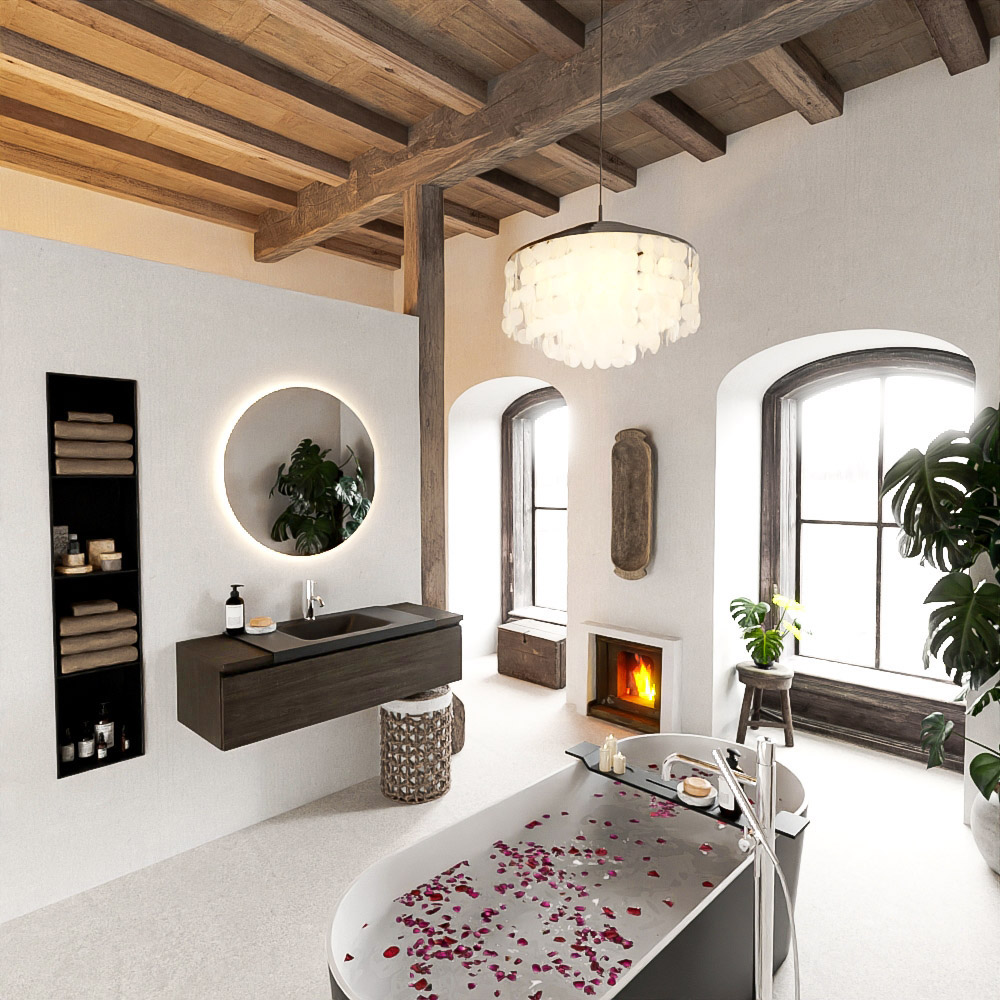 MONDIAZ BUKLA 120cm mueble de baño Dark Brown 1 cajón. Lavabo CLOUD centro 1 orificio color Urban 2 MONDIAZ BUKLA 120cm mueble de baño Dark Brown 1 cajón. Lavabo CLOUD centro 1 orificio color Urban - Imagen 2