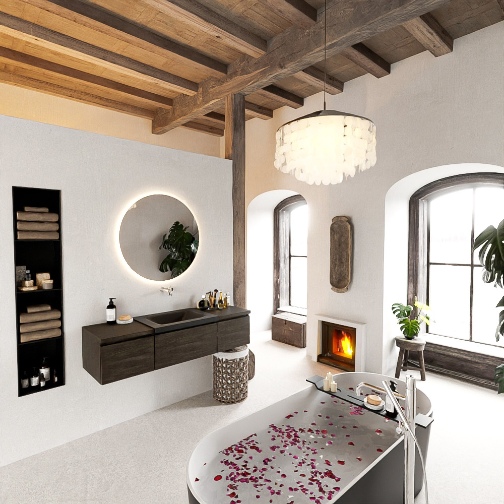 MONDIAZ BUKLA 140cm mueble de baño con módulo 40 Dark Brown 3 cajones. Lavabo CLOUD centro sin orificios color Urban 2 MONDIAZ BUKLA 140cm mueble de baño con módulo 40 Dark Brown 3 cajones. Lavabo CLOUD centro sin orificios color Urban - Imagen 2