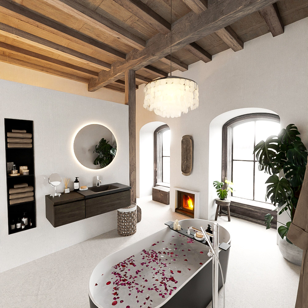MONDIAZ BUKLA 120cm mueble de baño con módulo 40 Dark Brown 2 cajones. Lavabo CLOUD derecho 1 orificio color Urban 2 MONDIAZ BUKLA 120cm mueble de baño con módulo 40 Dark Brown 2 cajones. Lavabo CLOUD derecho 1 orificio color Urban - Imagen 2
