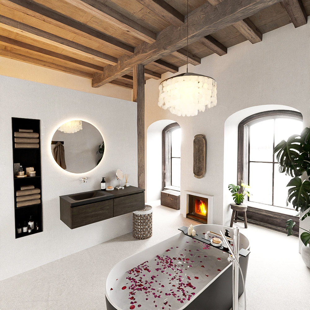 MONDIAZ BUKLA 120cm mueble de baño con módulo 60 Dark Brown 2 cajones. Lavabo CLOUD izquierda sin orificios color Urban 2 MONDIAZ BUKLA 120cm mueble de baño con módulo 60 Dark Brown 2 cajones. Lavabo CLOUD izquierda sin orificios color Urban - Imagen 2