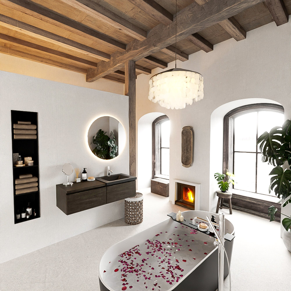 MONDIAZ BUKLA 120cm mueble de baño con módulo 60 Dark Brown 2 cajones. Lavabo CLOUD derecho 1 orificio color Urban 2 MONDIAZ BUKLA 120cm mueble de baño con módulo 60 Dark Brown 2 cajones. Lavabo CLOUD derecho 1 orificio color Urban - Imagen 2