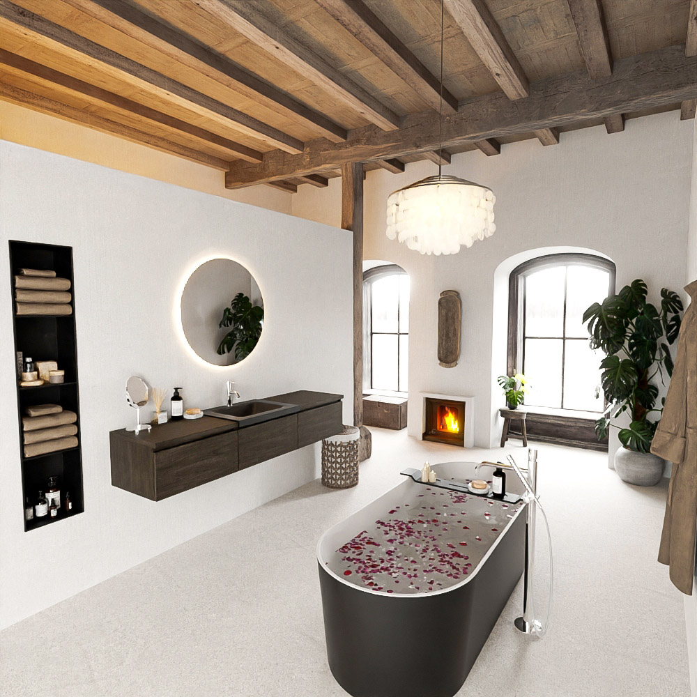 MONDIAZ BUKLA 180cm mueble de baño con módulo 60 Dark Brown 3 cajones. Lavabo CLOUD centro 1 orificio color Urban 2 MONDIAZ BUKLA 180cm mueble de baño con módulo 60 Dark Brown 3 cajones. Lavabo CLOUD centro 1 orificio color Urban - Imagen 2