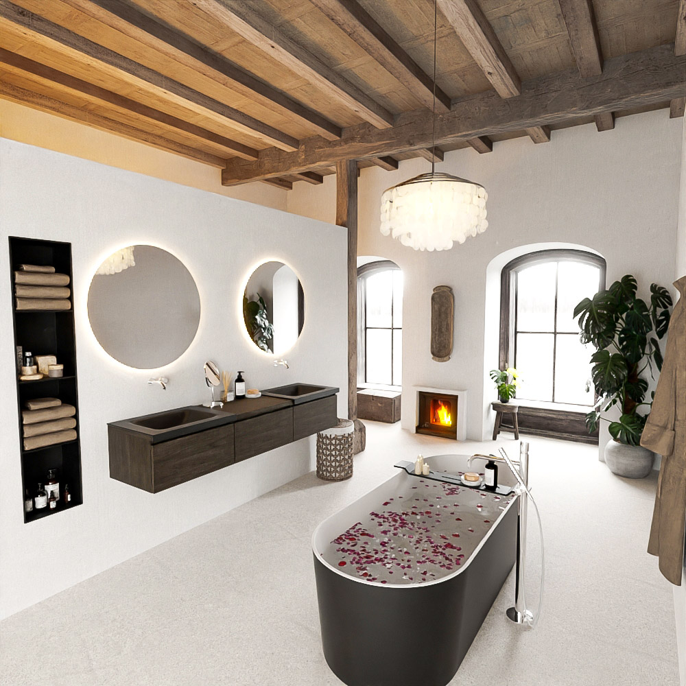 MONDIAZ BUKLA 180cm mueble de baño con módulo 60 Dark Brown 3 cajones. Lavabo CLOUD duble sin orificios color Urban 2 MONDIAZ BUKLA 180cm mueble de baño con módulo 60 Dark Brown 3 cajones. Lavabo CLOUD duble sin orificios color Urban - Imagen 2