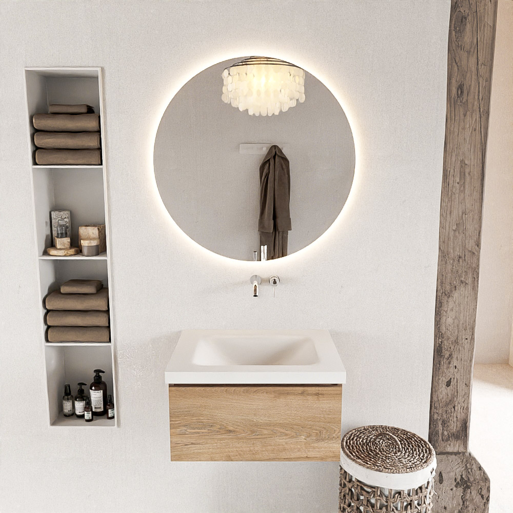 MONDIAZ BUKLA 60cm mueble de baño Washed Oak 1 cajón. Lavabo CLOUD centro sin orificios color Talc 3 MONDIAZ BUKLA 60cm mueble de baño Washed Oak 1 cajón. Lavabo CLOUD centro sin orificios color Talc - Imagen 3