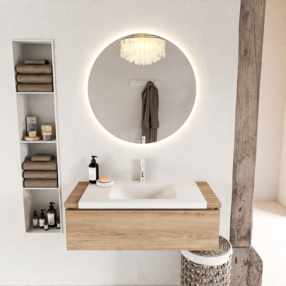 MONDIAZ BUKLA 100cm mueble de baño Washed Oak 1 cajón. Lavabo CLOUD centro 1 orificio color Talc 3 MONDIAZ BUKLA 100cm mueble de baño Washed Oak 1 cajón. Lavabo CLOUD centro 1 orificio color Talc - Imagen 3
