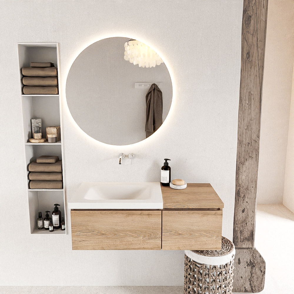 MONDIAZ BUKLA 100cm mueble de baño con módulo 40 Washed Oak 2 cajones. Lavabo CLOUD izquierda sin orificios color Talc 3 MONDIAZ BUKLA 100cm mueble de baño con módulo 40 Washed Oak 2 cajones. Lavabo CLOUD izquierda sin orificios color Talc - Imagen 3