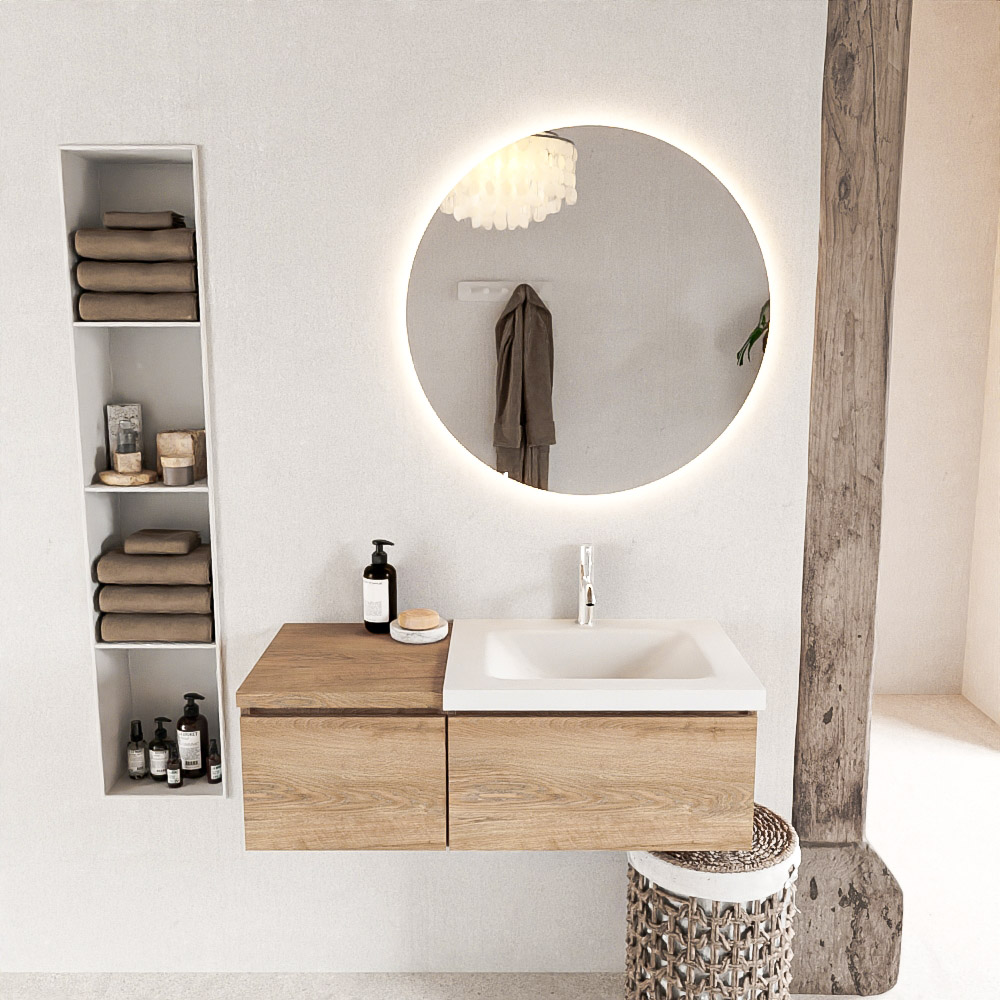MONDIAZ BUKLA 100cm mueble de baño con módulo 40 Washed Oak 2 cajones. Lavabo CLOUD derecho 1 orificio color Talc 3 MONDIAZ BUKLA 100cm mueble de baño con módulo 40 Washed Oak 2 cajones. Lavabo CLOUD derecho 1 orificio color Talc - Imagen 3