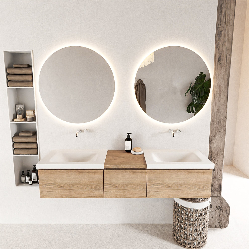 MONDIAZ BUKLA 160cm mueble de baño con módulo 40 Washed Oak 3 cajones. Lavabo CLOUD duble sin orificios color Talc 3 MONDIAZ BUKLA 160cm mueble de baño con módulo 40 Washed Oak 3 cajones. Lavabo CLOUD duble sin orificios color Talc - Imagen 3