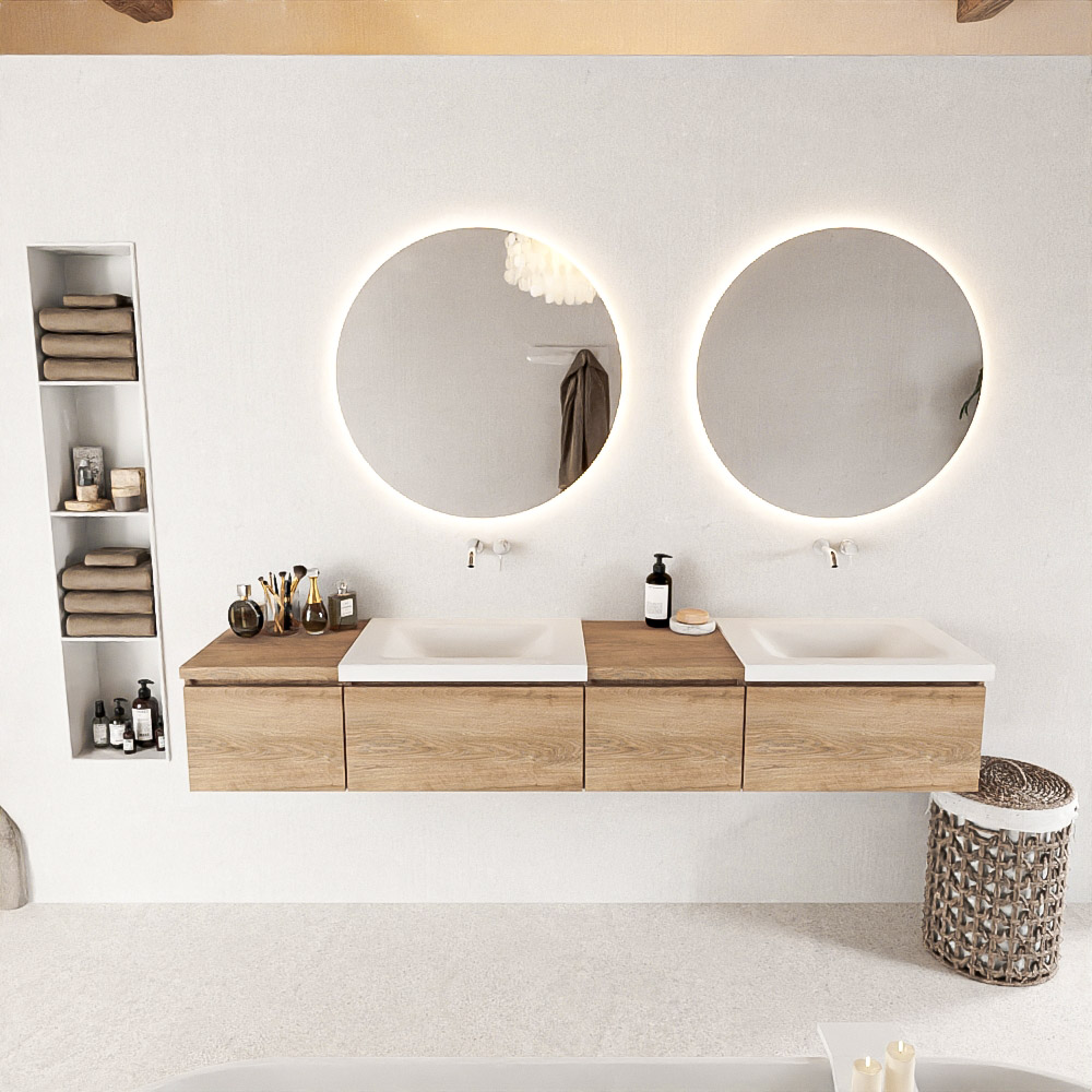 MONDIAZ BUKLA 200cm mueble de baño con módulo 40 derecho Washed Oak 4 cajones. Lavabo CLOUD duble sin orificios color Talc 3 MONDIAZ BUKLA 200cm mueble de baño con módulo 40 derecho Washed Oak 4 cajones. Lavabo CLOUD duble sin orificios color Talc - Imagen 3