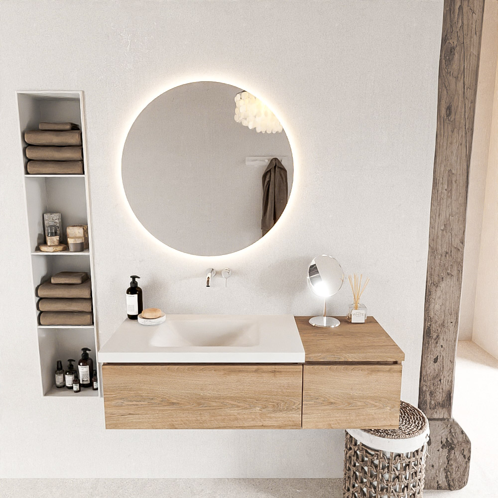 MONDIAZ BUKLA 120cm mueble de baño con módulo 40 Washed Oak 2 cajones. Lavabo CLOUD izquierda sin orificios color Talc 3 MONDIAZ BUKLA 120cm mueble de baño con módulo 40 Washed Oak 2 cajones. Lavabo CLOUD izquierda sin orificios color Talc - Imagen 3
