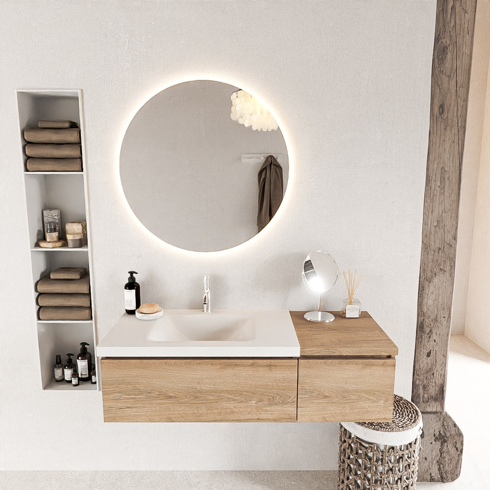 MONDIAZ BUKLA 120cm mueble de baño con módulo 40 Washed Oak 2 cajones. Lavabo CLOUD izquierda 1 orificio color Talc 3 MONDIAZ BUKLA 120cm mueble de baño con módulo 40 Washed Oak 2 cajones. Lavabo CLOUD izquierda 1 orificio color Talc - Imagen 3