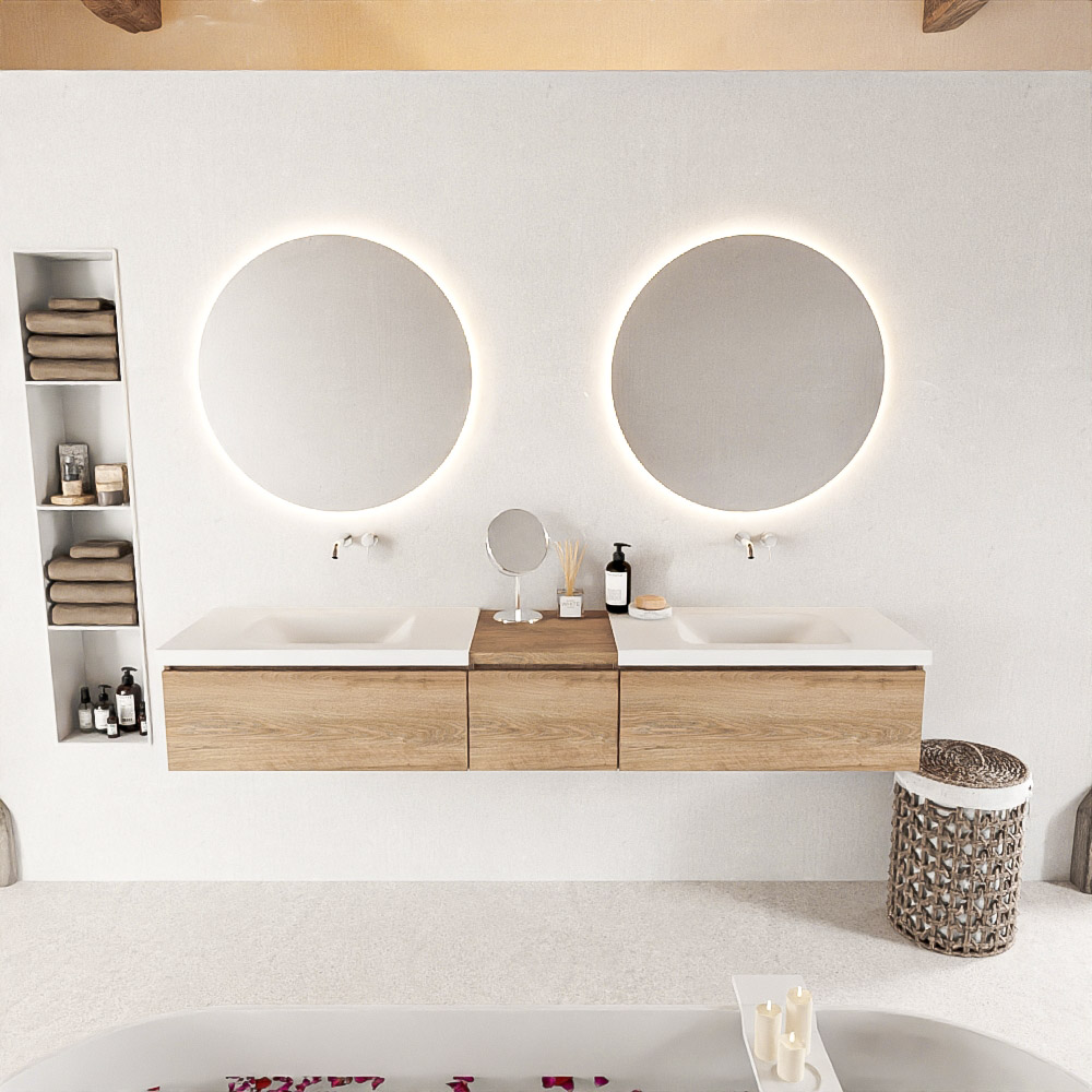 MONDIAZ BUKLA 200cm mueble de baño con módulo 40 Washed Oak 3 cajones. Lavabo CLOUD duble sin orificios color Talc 3 MONDIAZ BUKLA 200cm mueble de baño con módulo 40 Washed Oak 3 cajones. Lavabo CLOUD duble sin orificios color Talc - Imagen 3