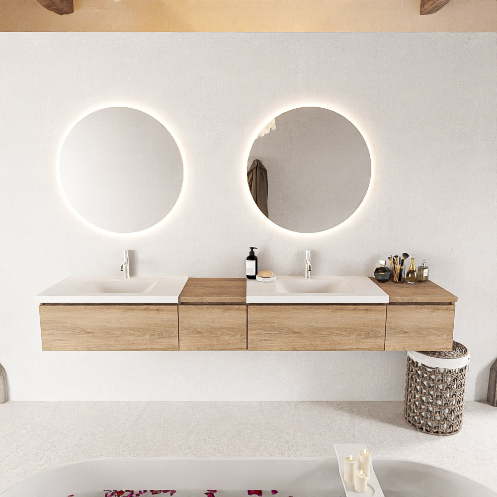 MONDIAZ BUKLA 240cm mueble de baño con módulo 40 izquierda Washed Oak 4 cajones. Lavabo CLOUD duble 2 orificios color Talc 3 MONDIAZ BUKLA 240cm mueble de baño con módulo 40 izquierda Washed Oak 4 cajones. Lavabo CLOUD duble 2 orificios color Talc - Imagen 3