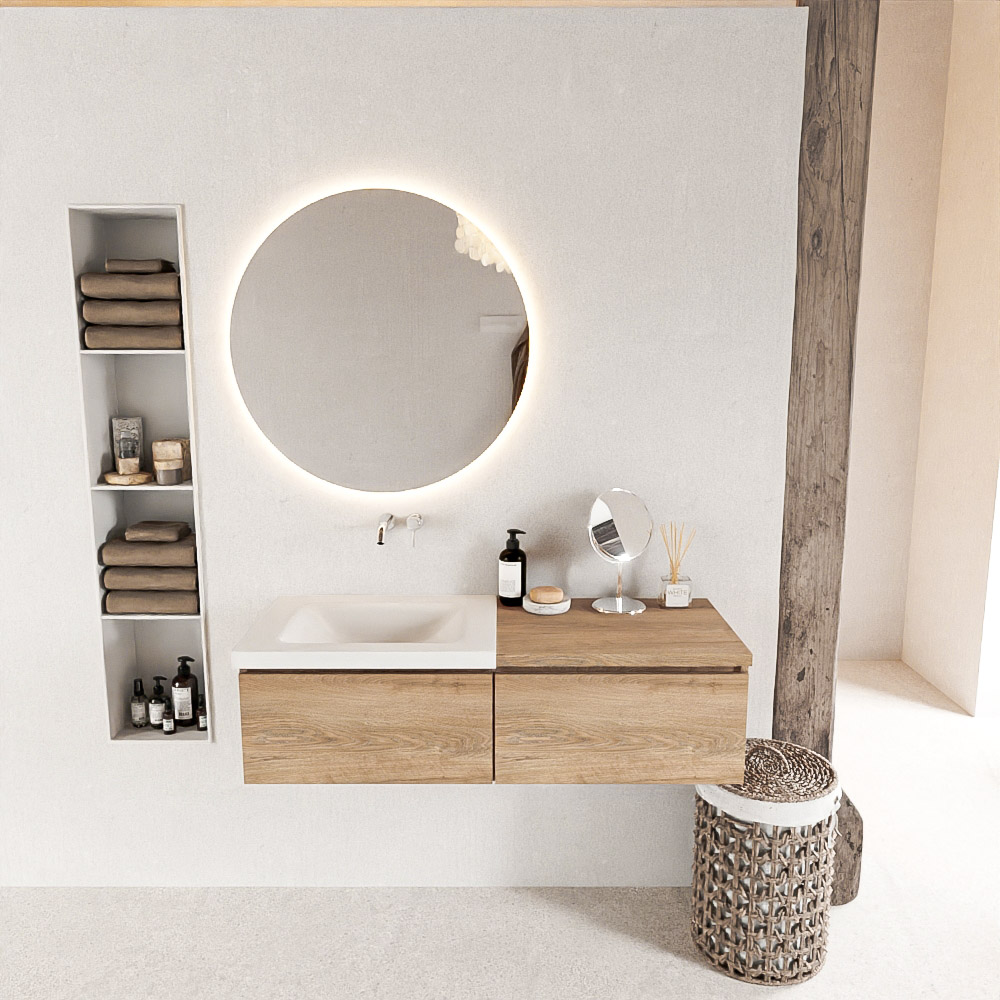MONDIAZ BUKLA 120cm mueble de baño con módulo 60 Washed Oak 2 cajones. Lavabo CLOUD izquierda sin orificios color Talc 3 MONDIAZ BUKLA 120cm mueble de baño con módulo 60 Washed Oak 2 cajones. Lavabo CLOUD izquierda sin orificios color Talc - Imagen 3
