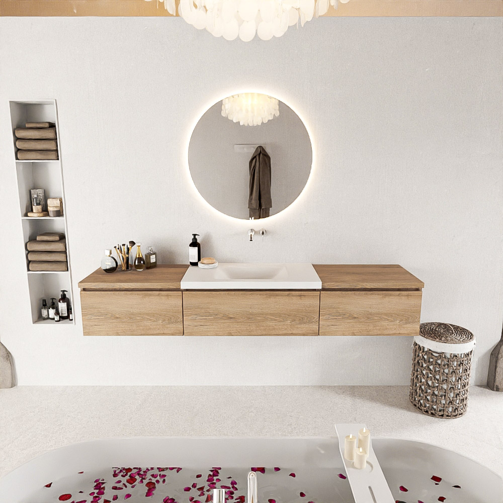 MONDIAZ BUKLA 200cm mueble de baño con módulo 60 Washed Oak 3 cajones. Lavabo CLOUD centro sin orificios color Talc 3 MONDIAZ BUKLA 200cm mueble de baño con módulo 60 Washed Oak 3 cajones. Lavabo CLOUD centro sin orificios color Talc - Imagen 3