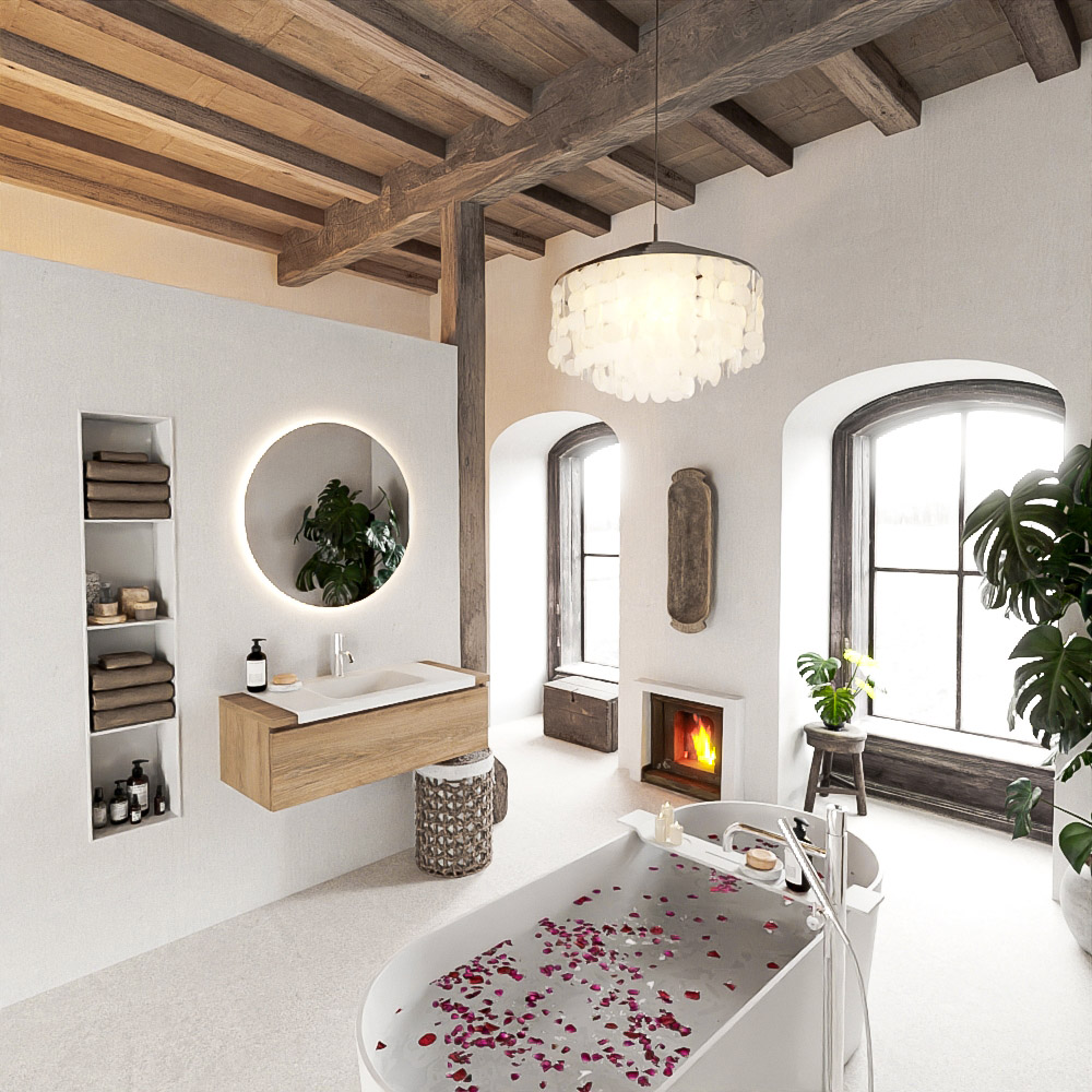 MONDIAZ BUKLA 100cm mueble de baño Washed Oak 1 cajón. Lavabo CLOUD centro 1 orificio color Talc 2 MONDIAZ BUKLA 100cm mueble de baño Washed Oak 1 cajón. Lavabo CLOUD centro 1 orificio color Talc - Imagen 2